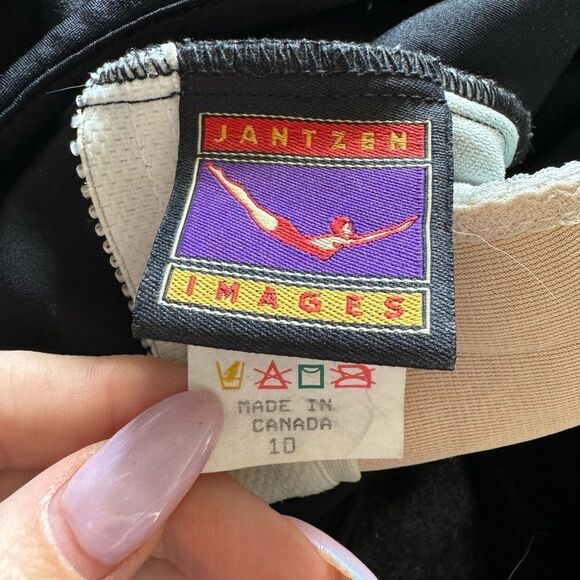 Vintage Jantzen Mesh High Neck Swimsuit Onesie Sz 10 Black Full Coverage Amulet - Picture 7 of 7